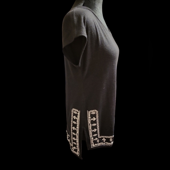 Liz Claiborne Petite Small black with Embroidered linen top - Picture 9 of 10